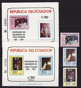 Эквадор, 1981, Живопись Пикассо, 3 марки, 2 блока